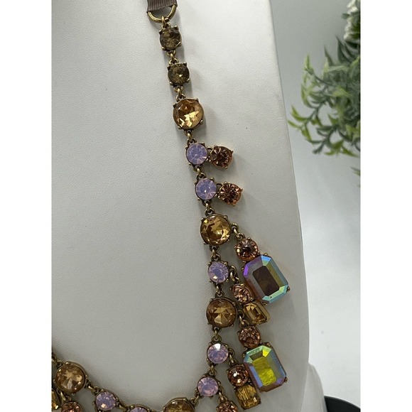 J. Crew Pink Opalescent Opaque and Shiny Rhinestone‎ Mauve Ribbon Tie Necklace - Picture 2 of 12